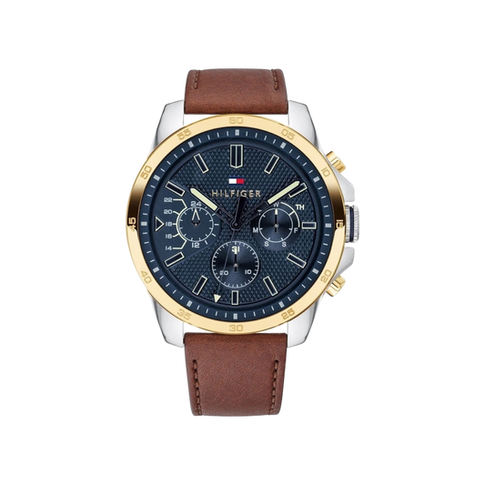 Tommy Hilfiger Decker Men's Navy & Leather Strap Watch 46mm