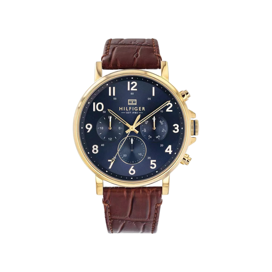 Tommy Hilfiger Daniel Men's Navy & Brown Leather Strap Watch 46mm