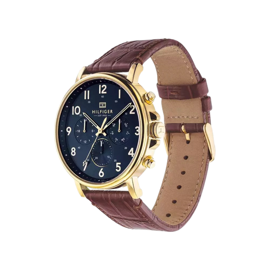 Tommy Hilfiger Daniel Men's Navy & Brown Leather Strap Watch 46mm