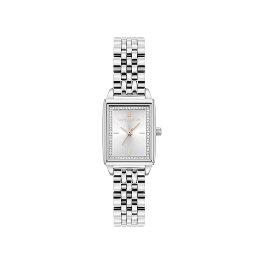 Olivia Burton Classic 21mm Rectangle White & Silver Bracelet Watch