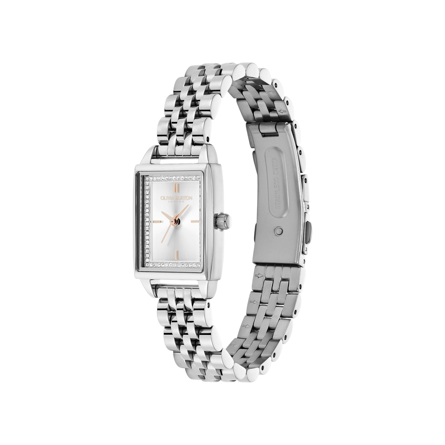 Olivia Burton Classic 21mm Rectangle White & Silver Bracelet Watch