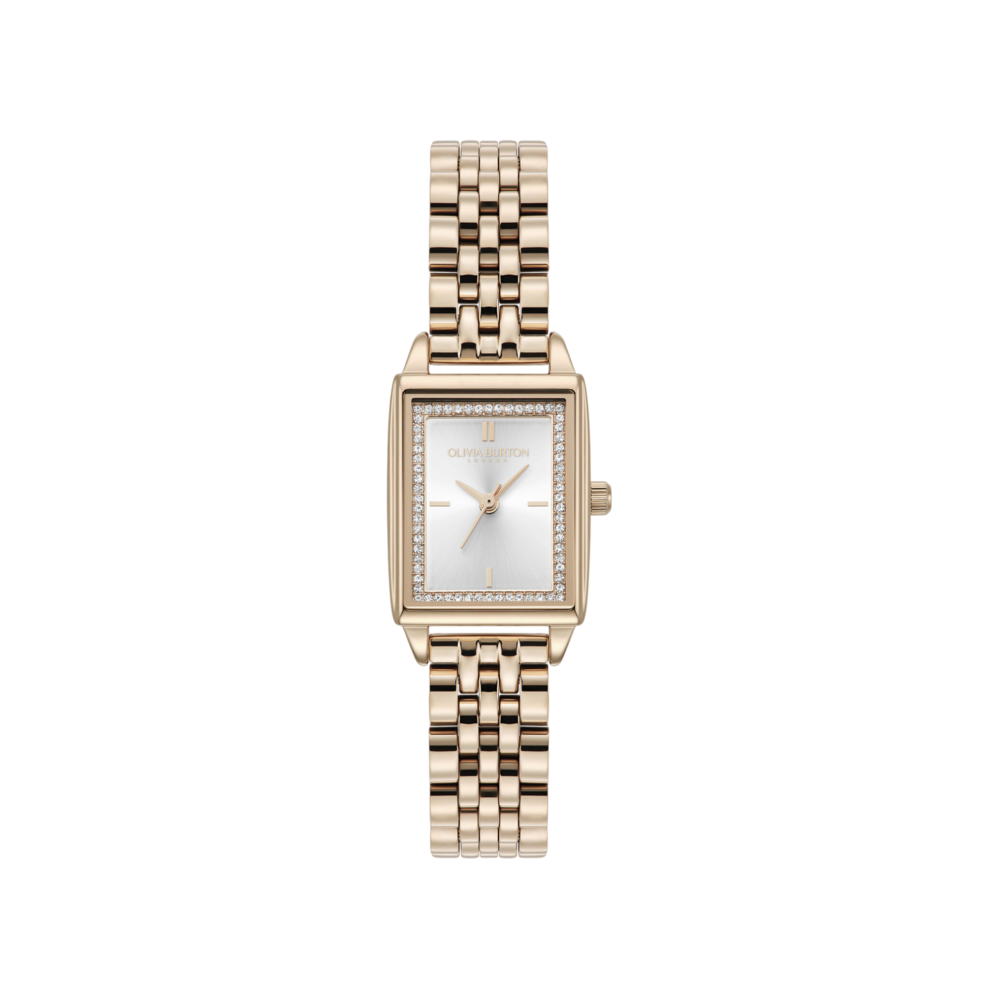 Olivia Burton Classic 21mm Rectangle White & Carnation Gold Bracelet Watch