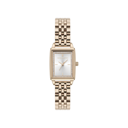 Olivia Burton Classic 21mm Rectangle White & Carnation Gold Bracelet Watch