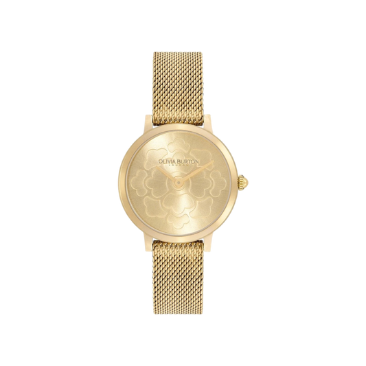 Olivia Burton Signature 28mm Floral Ultra Slim Gold Mesh Watch