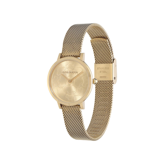 Olivia Burton Signature 28mm Floral Ultra Slim Gold Mesh Watch