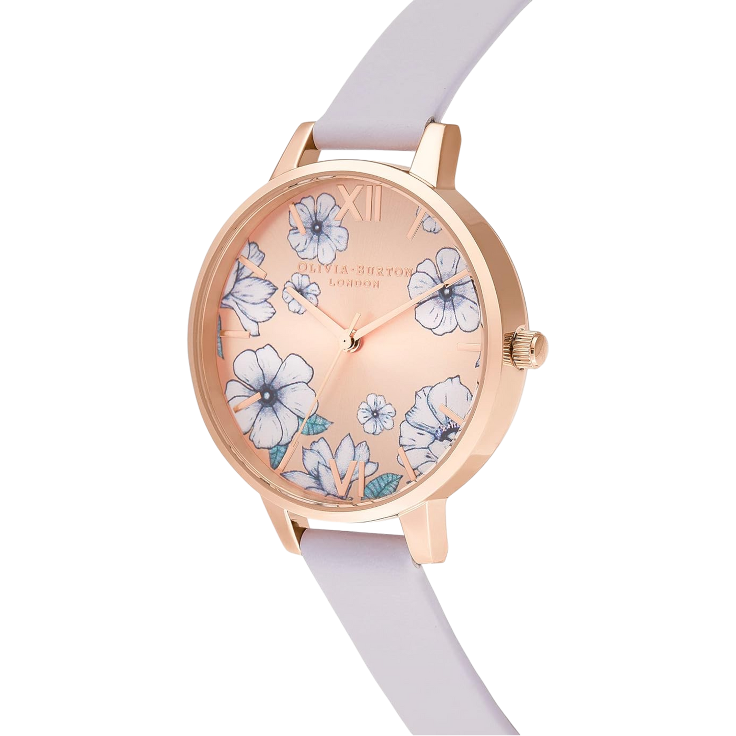 Olivia Burton Groovy Blooms 34mm Rose Gold & Purple Leather Strap Watch