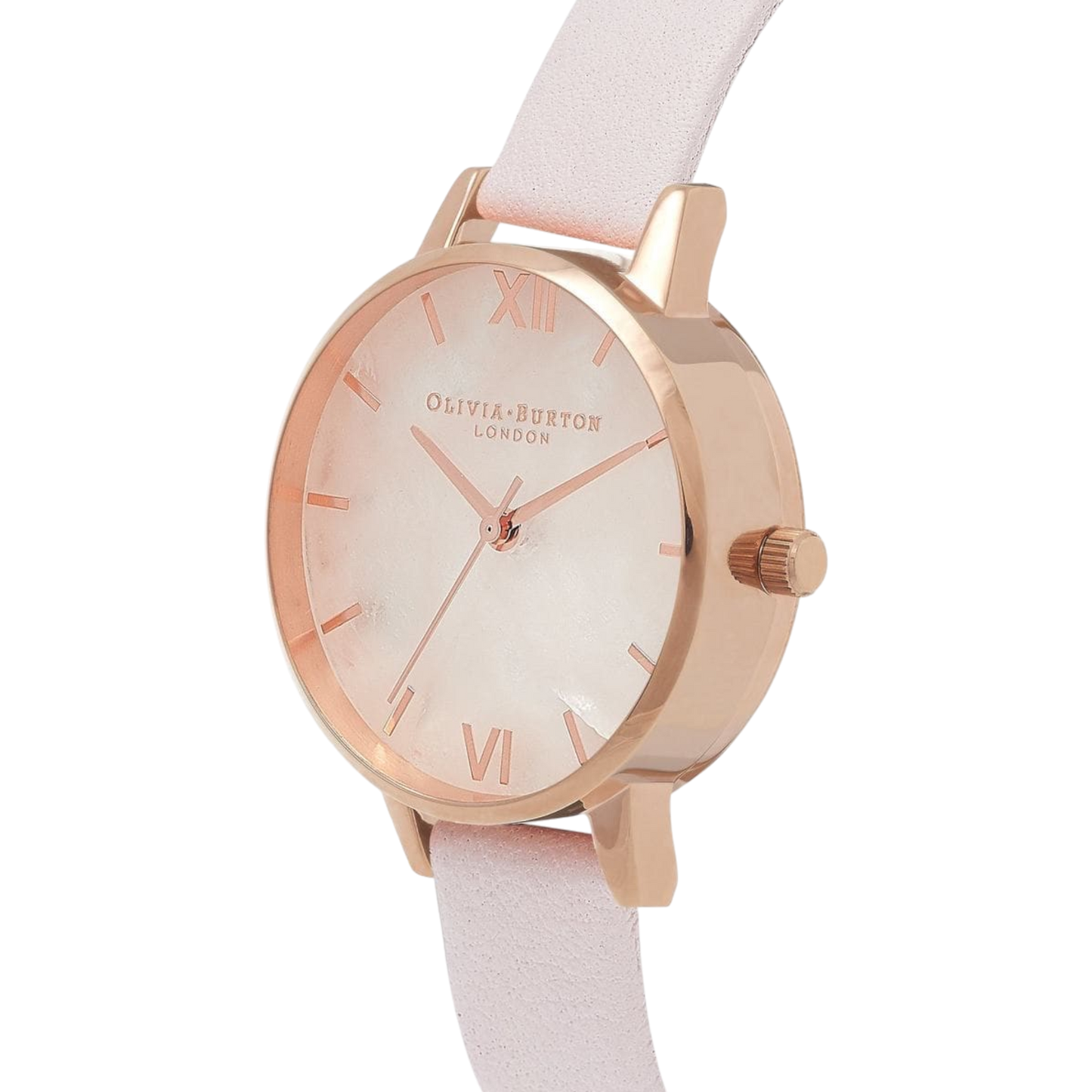 Olivia Burton Semi Precious 30mm Rose Gold & Pink Leather Strap Watch