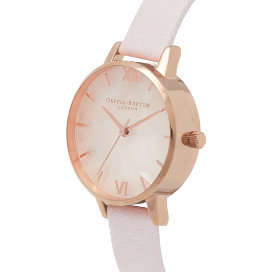 Olivia Burton Semi Precious 30mm Rose Gold & Pink Leather Strap Watch