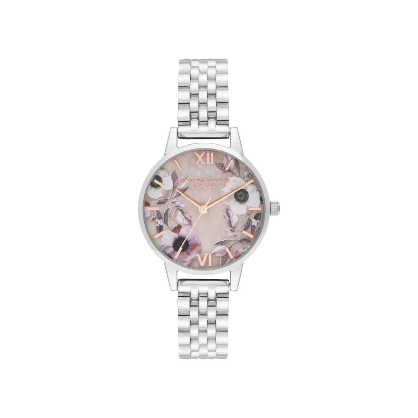 Olivia Burton Semi Precious 30mm Floral & Rose Gold Bracelet Watch
