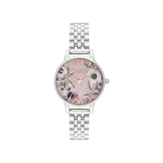 Olivia Burton Semi Precious 30mm Floral & Rose Gold Bracelet Watch