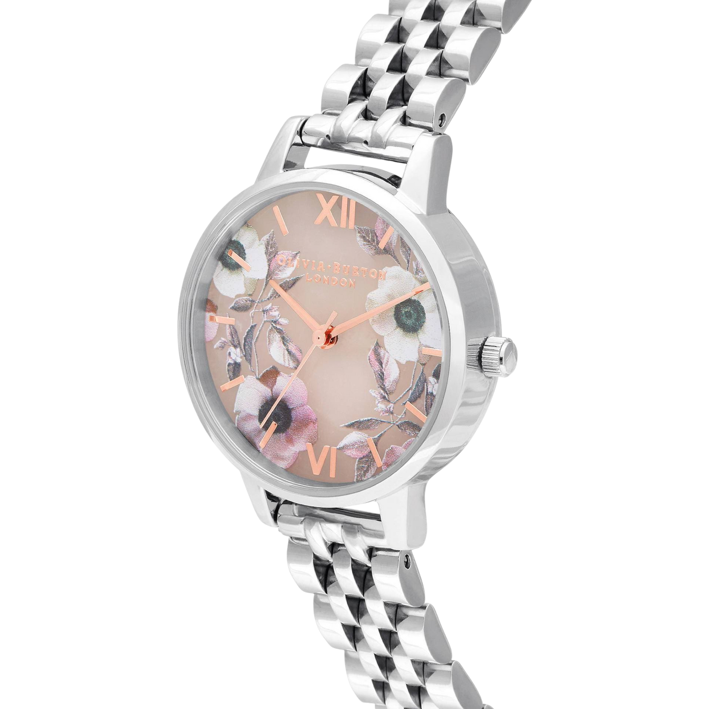 Olivia Burton Semi Precious 30mm Floral & Rose Gold Bracelet Watch