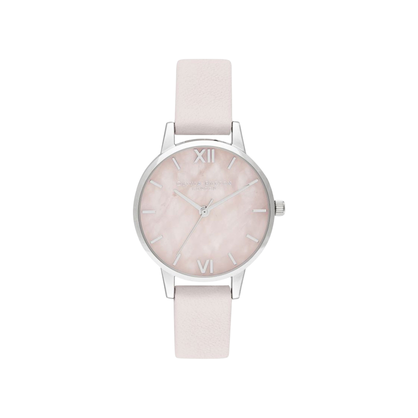 Olivia Burton Semi Precious 30mm Midi Rose Quartz Blossom & Pink Leather Strap Watch