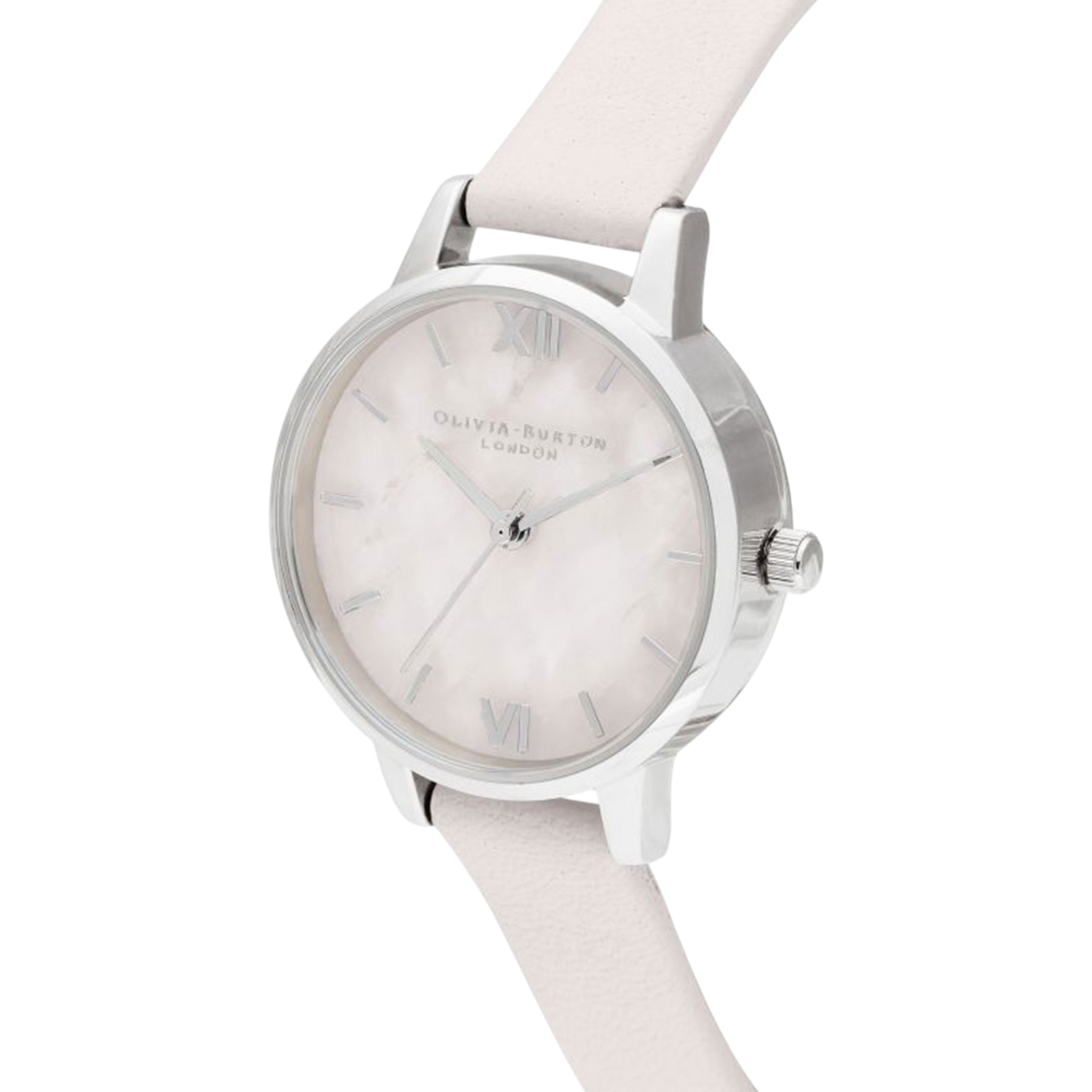 Olivia Burton Semi Precious 30mm Midi Rose Quartz Blossom & Pink Leather Strap Watch