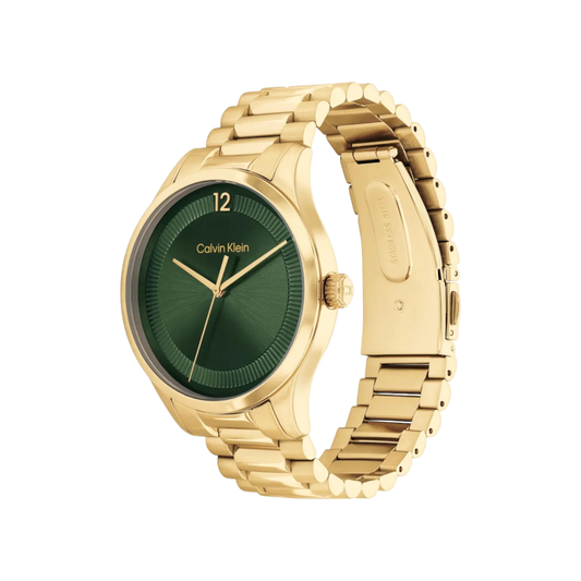 Calvin Klein Iconic Unisex Green Dial & Gold Bracelet Strap Watch 40mm