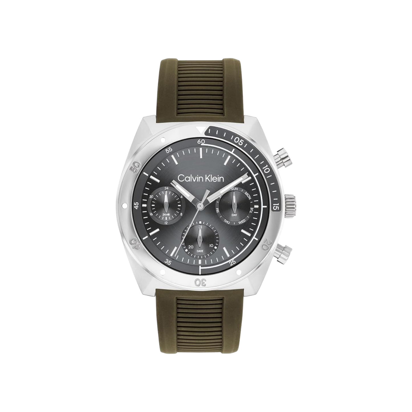 Calvin Klein Flex Men's Grey Dial & Green Silicone Strap Watch 45mm