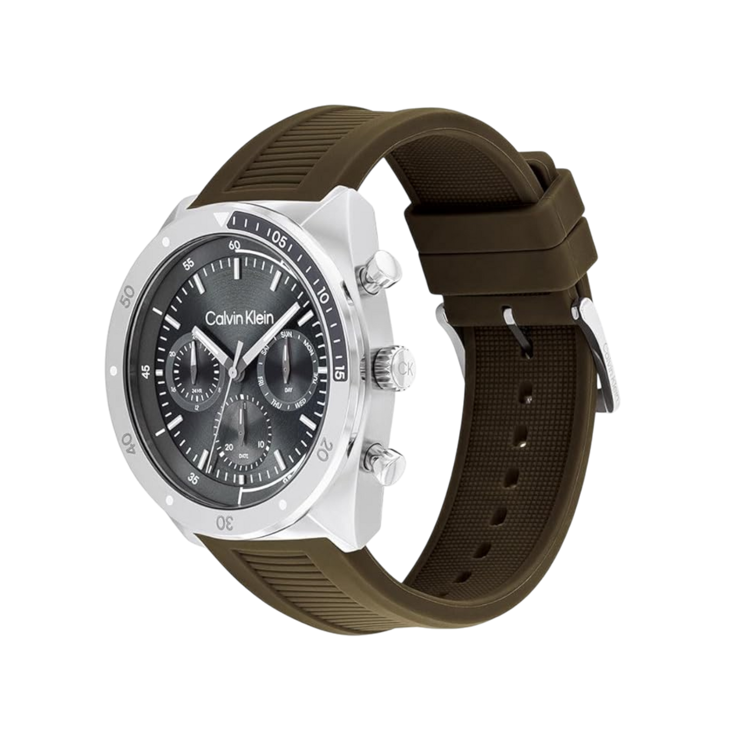 Calvin Klein Flex Men's Grey Dial & Green Silicone Strap Watch 45mm