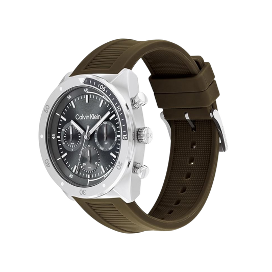 Calvin Klein Flex Men's Grey Dial & Green Silicone Strap Watch 45mm