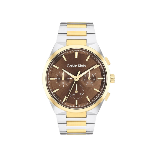 Calvin Klein Distinguished Men's Brown Dial & Two Tone Bracelet Strap Watch 44mm