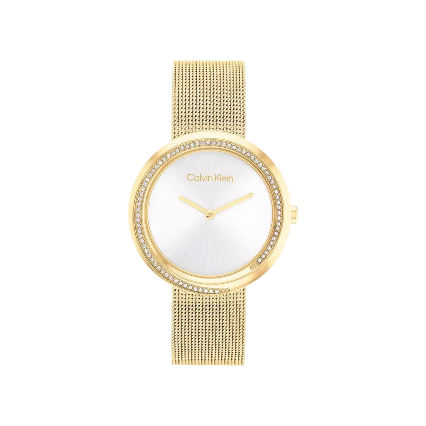 Calvin Klein Twisted Bezel Women's Silver Dial & Gold Mesh Strap Watch 34mm