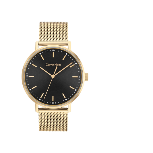 Calvin Klein Modern Men's Black Dial & Gold Mesh Strap Watch 42mm