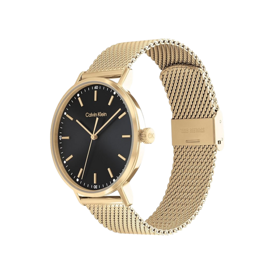 Calvin Klein Modern Men's Black Dial & Gold Mesh Strap Watch 42mm