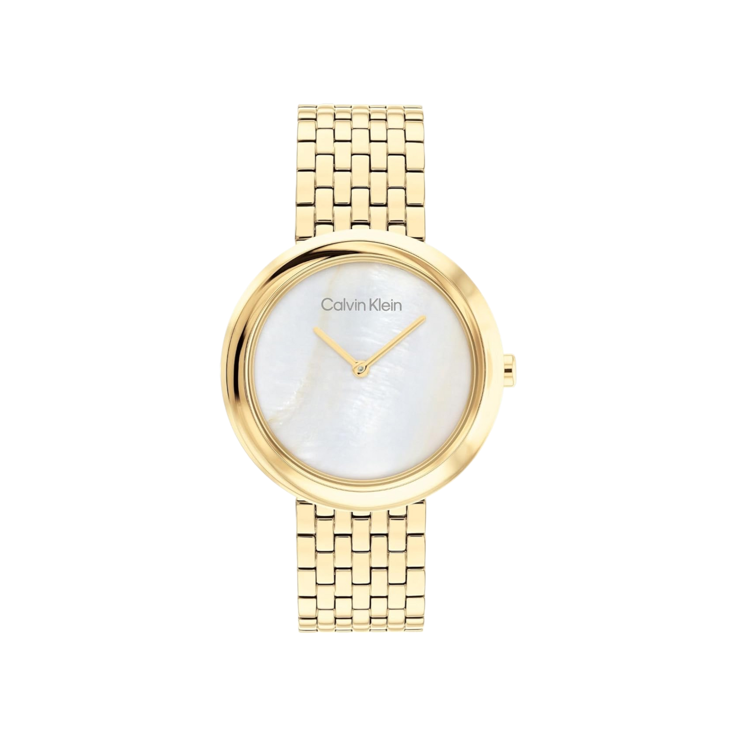 Calvin Klein Twisted Bezel Women's Mother of Pearl Dial & Gold Mesh Strap Watch 34mm