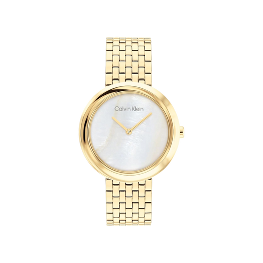 Calvin Klein Twisted Bezel Women's Mother of Pearl Dial & Gold Mesh Strap Watch 34mm