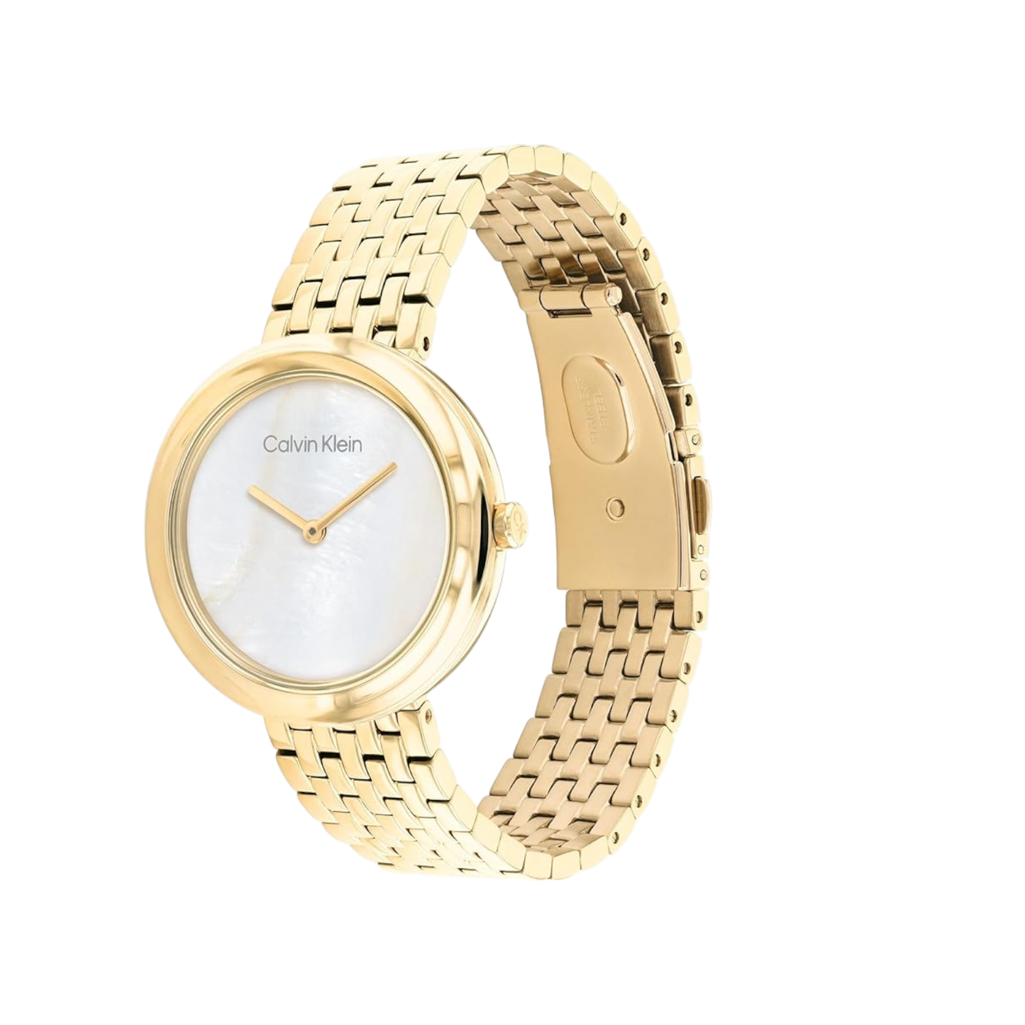 Calvin Klein Twisted Bezel Women's Mother of Pearl Dial & Gold Mesh Strap Watch 34mm
