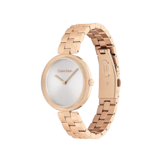 Calvin Klein Gleam Women's Silver Dial & Rose Gold Bracelet Strap Watch 32mm