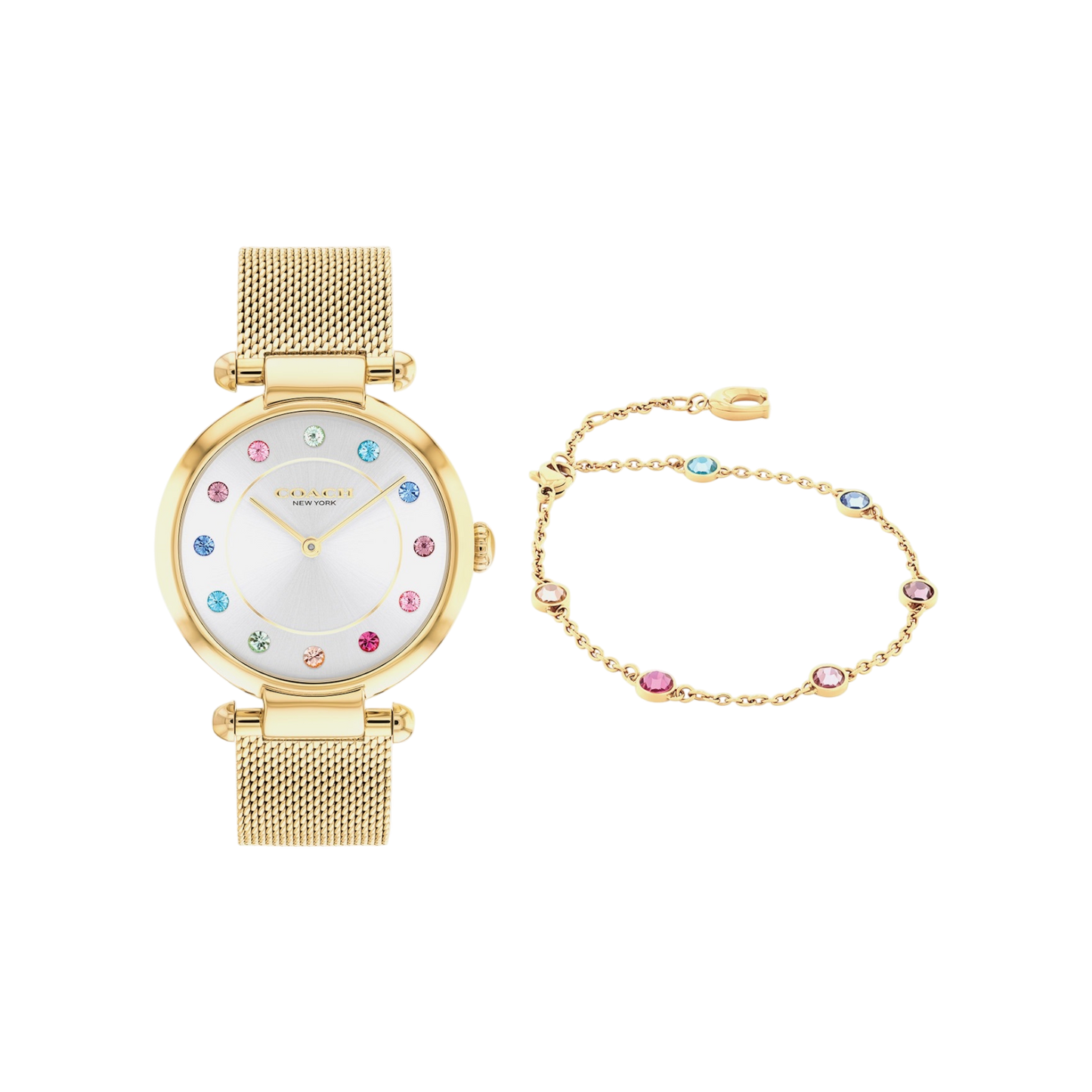 Coach Cary Women's Watch Gift Set White Dial & Gold Mesh Strap Watch 34mm with Gold Bracelet