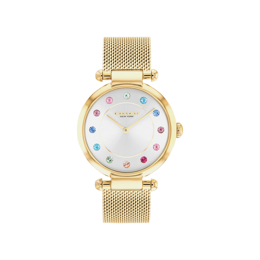 Coach Cary Women's Watch Gift Set White Dial & Gold Mesh Strap Watch 34mm with Gold Bracelet