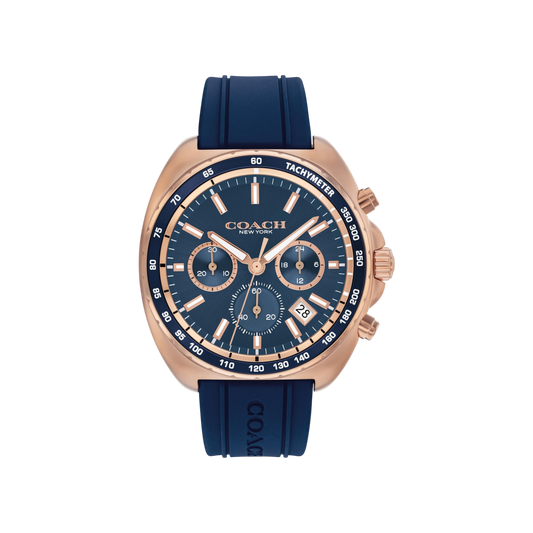 Coach Charter Men's Blue Dial with Rose Gold Case & Blue Silicone Strap Watch 44mm