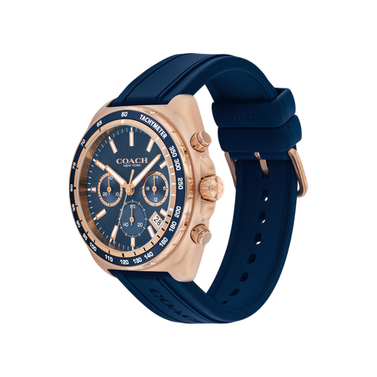 Coach Charter Men's Blue Dial with Rose Gold Case & Blue Silicone Strap Watch 44mm