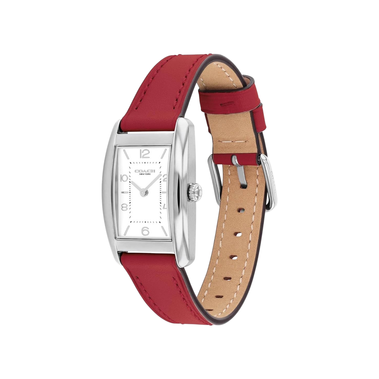 Coach Reese Women's White Dial with Silver Case & Red Leather Strap Watch 24mmx35mm