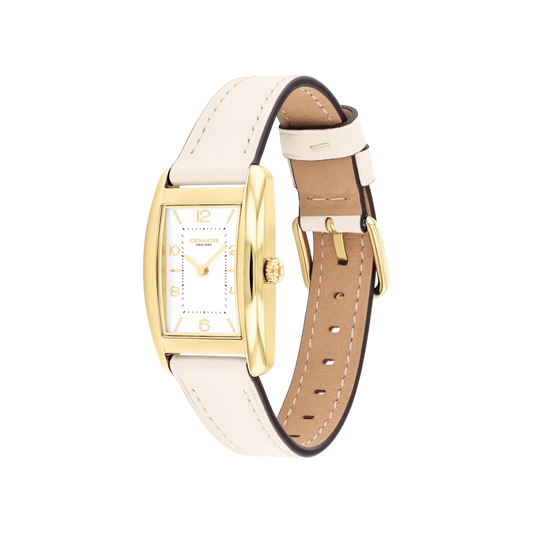 Coach Reese Women's White Dial with Gold Case & Chalk Leather Strap Watch 24mmx35mm