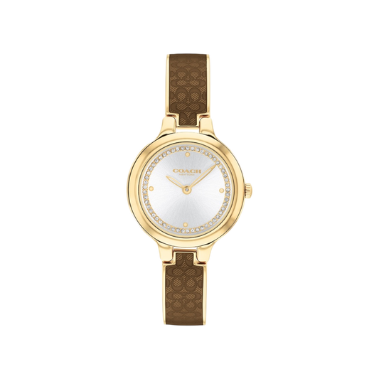 Coach Chelsea Women's Silver Dial with Gold Case & Bronze Translucent Bangle Bracelet Strap Watch 27mm
