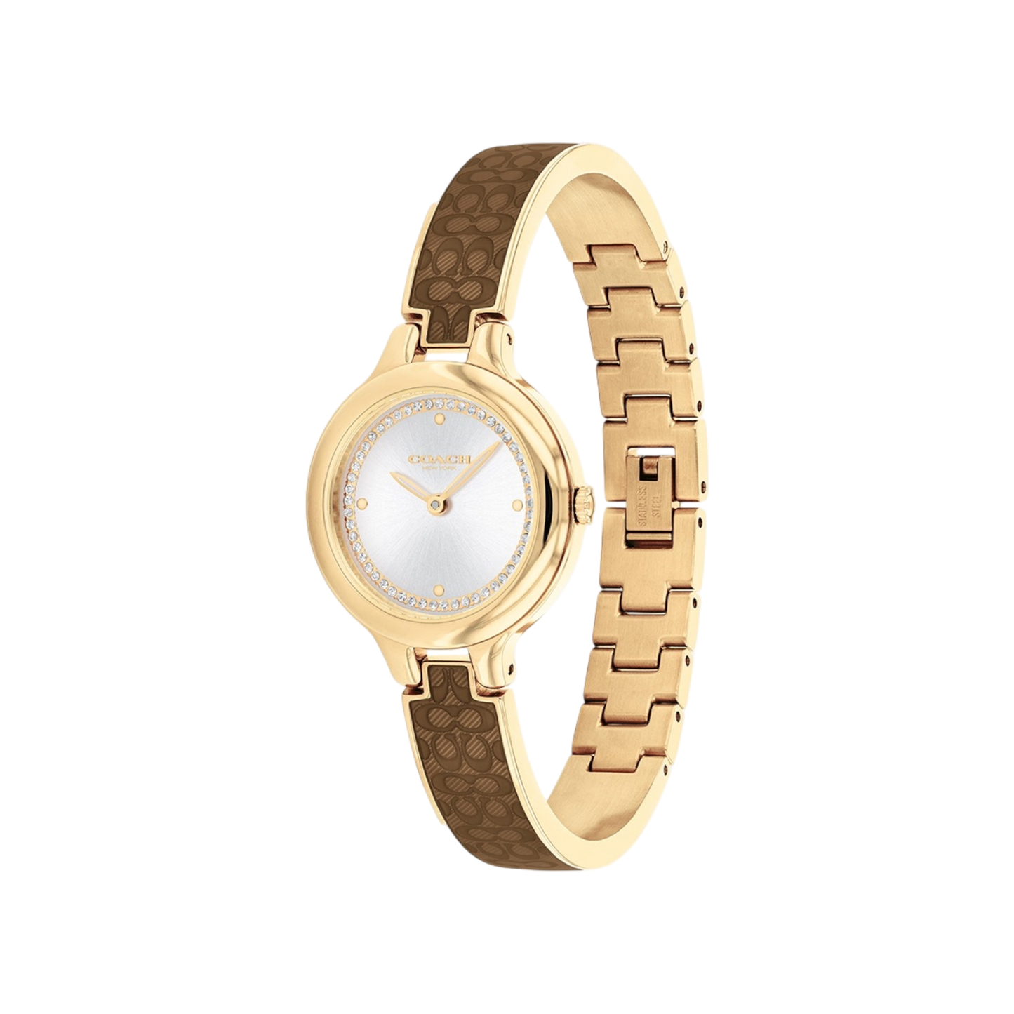 Coach Chelsea Women's Silver Dial with Gold Case & Bronze Translucent Bangle Bracelet Strap Watch 27mm