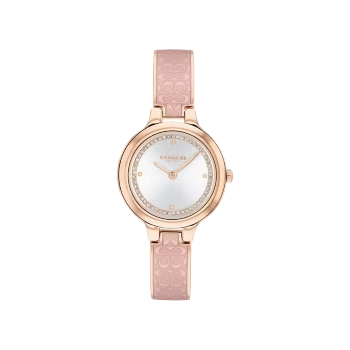 Coach Chelsea Women's Silver Dial with Rose Gold Case & Pink Translucent Bangle Bracelet Strap Watch 27mm