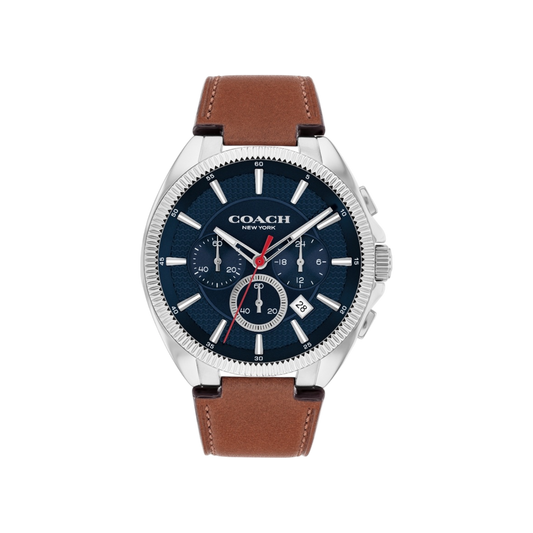 Coach Jackson Men's Blue Dial with Silver Casing & Leather Strap Watch 45mm