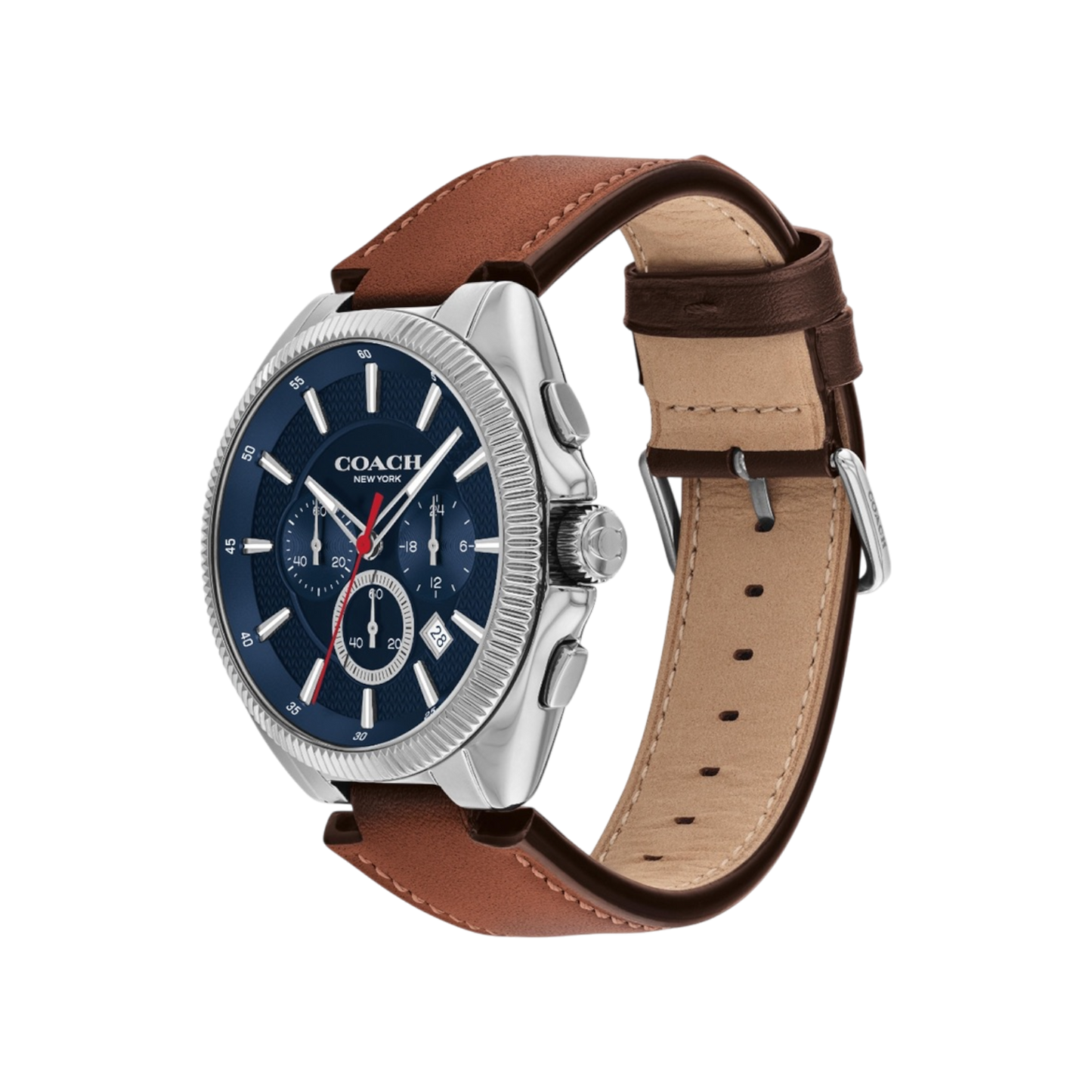 Coach Jackson Men's Blue Dial with Silver Casing & Leather Strap Watch 45mm