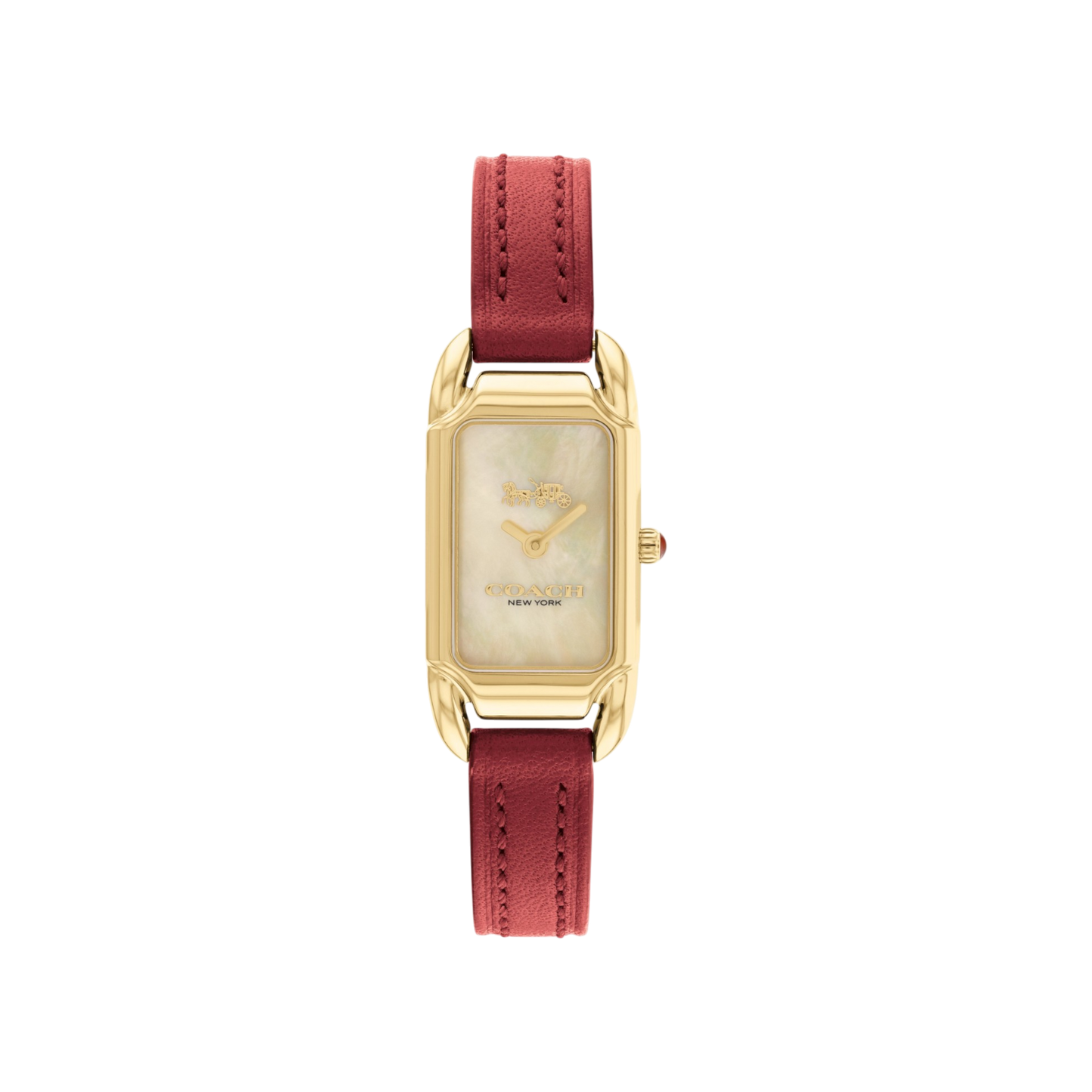 Coach Cadie Women's Ivory Mother of Pearl Dial with Gold Case & Red Leather Strap Watch 17.5mmx28.5mm