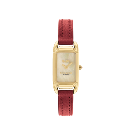Coach Cadie Women's Ivory Mother of Pearl Dial with Gold Case & Red Leather Strap Watch 17.5mmx28.5mm