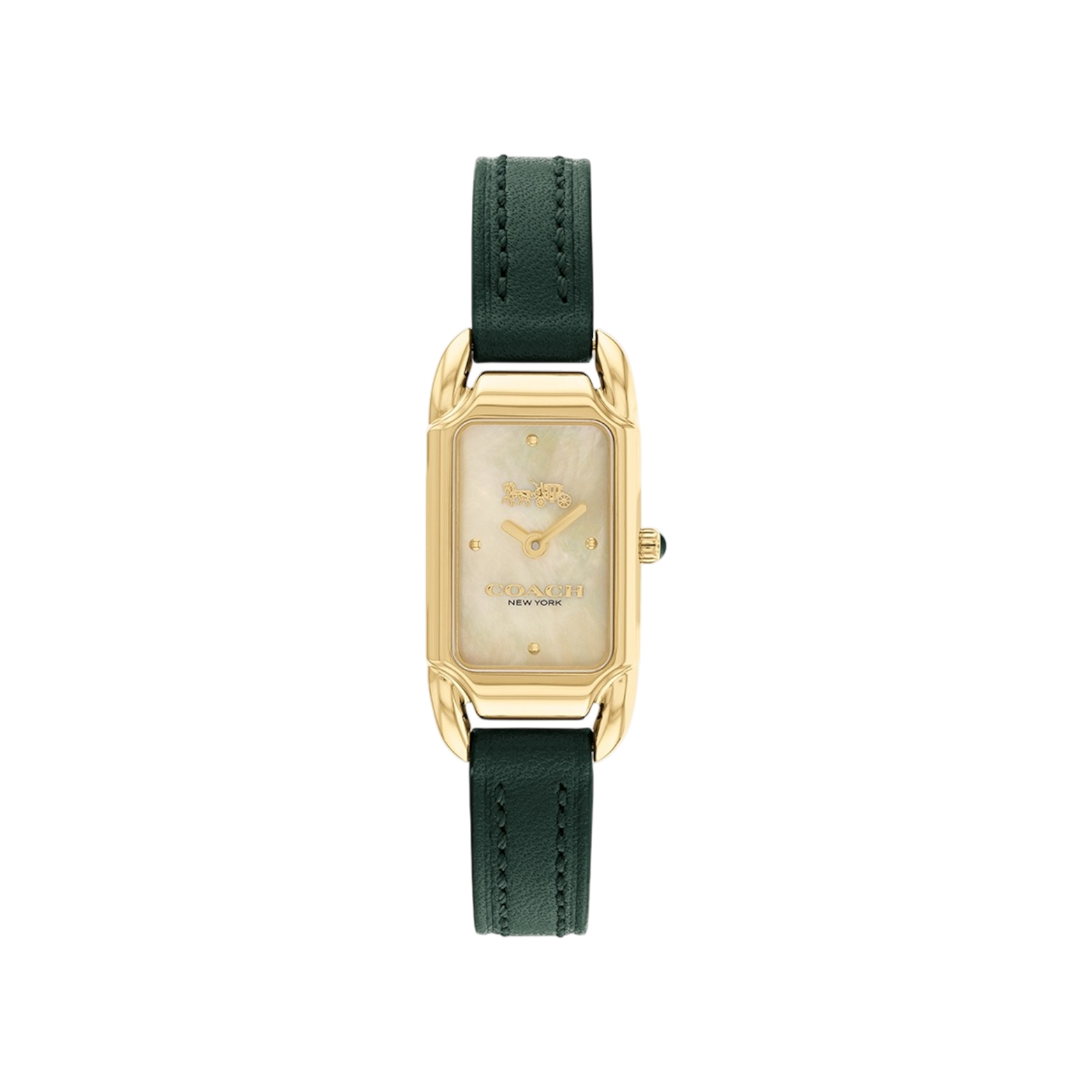 Coach Cadie Women's Ivory Mother of Pearl Dial with Gold Case & Green Leather Strap Watch 17.5mmx28.5mm
