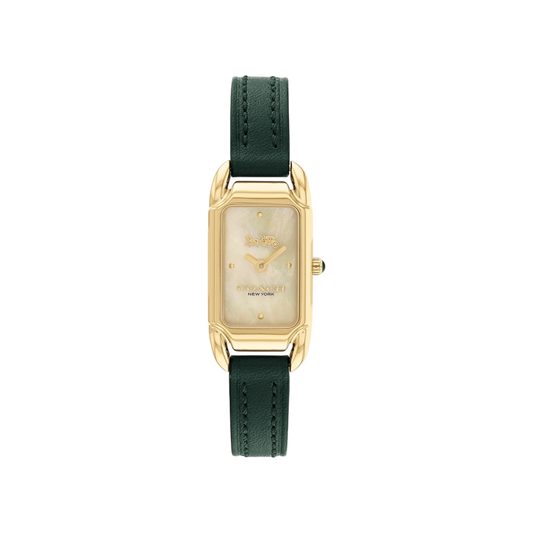 Coach Cadie Women's Ivory Mother of Pearl Dial with Gold Case & Green Leather Strap Watch 17.5mmx28.5mm