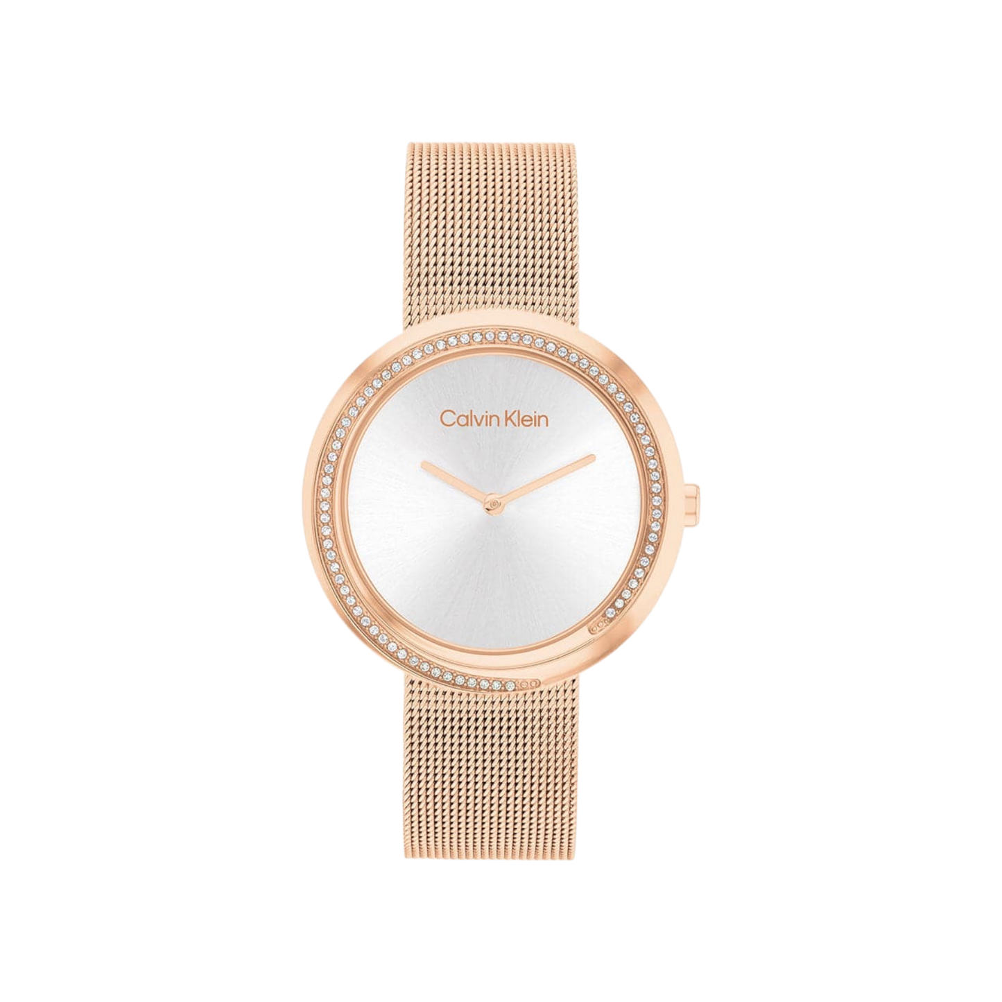 Calvin Klein Twisted Bezel Women's Silver Dial & Rose Gold Mesh Strap 34mm