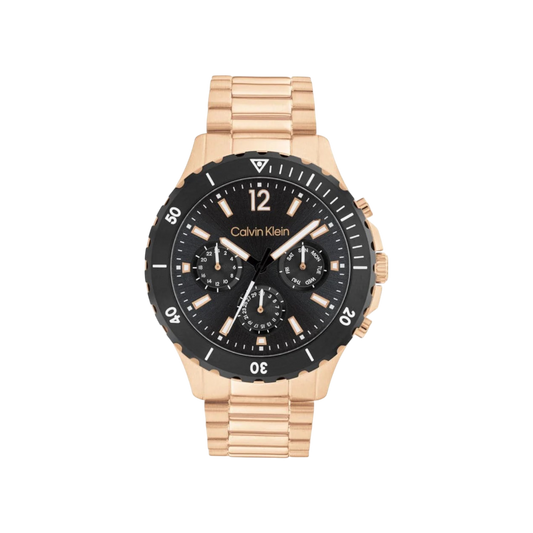 Calvin Klein Sport Chronograph Men's Black Dial & Rose Gold Bracelet Strap Watch 44mm