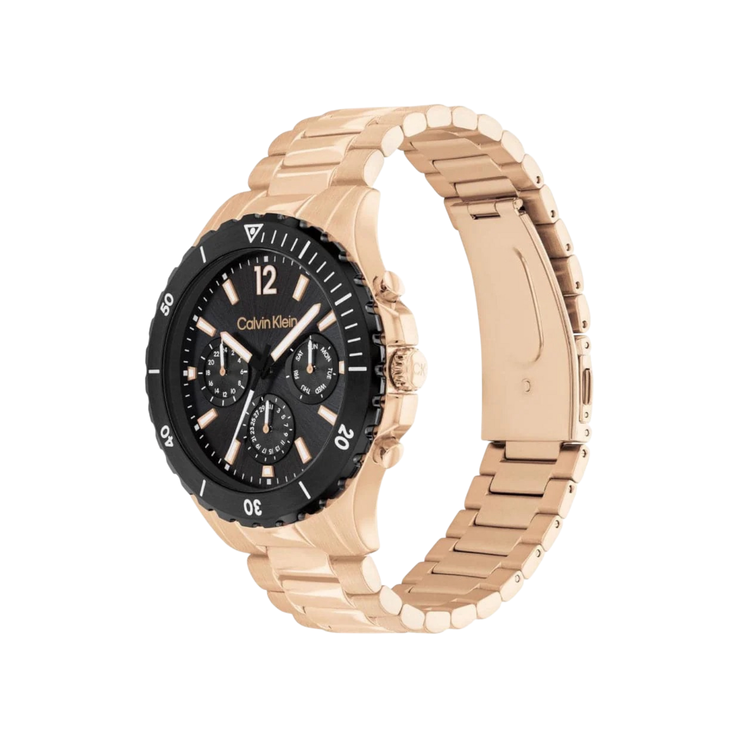 Calvin Klein Sport Chronograph Men's Black Dial & Rose Gold Bracelet Strap Watch 44mm
