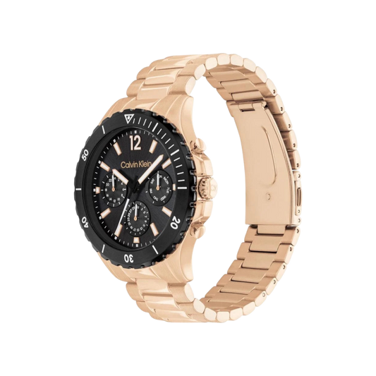 Calvin Klein Sport Chronograph Men's Black Dial & Rose Gold Bracelet Strap Watch 44mm