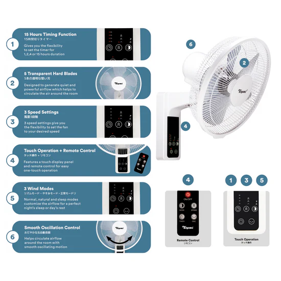 Toyomi Wall Fan with Remote 12" FW-3614R