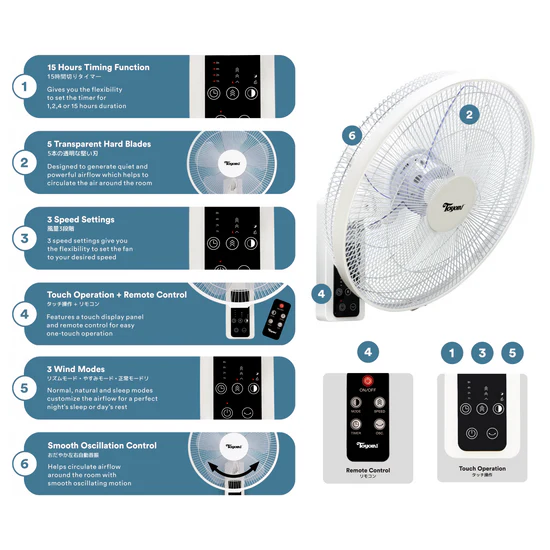 Toyomi Wall Fan with remote 16" FW 4518R